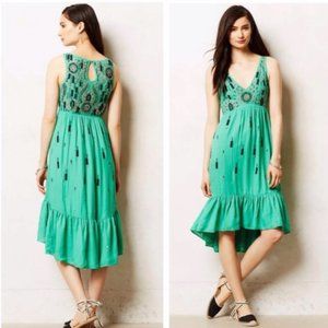 Anthropologie Floreat Green Ljada Beaded Dress